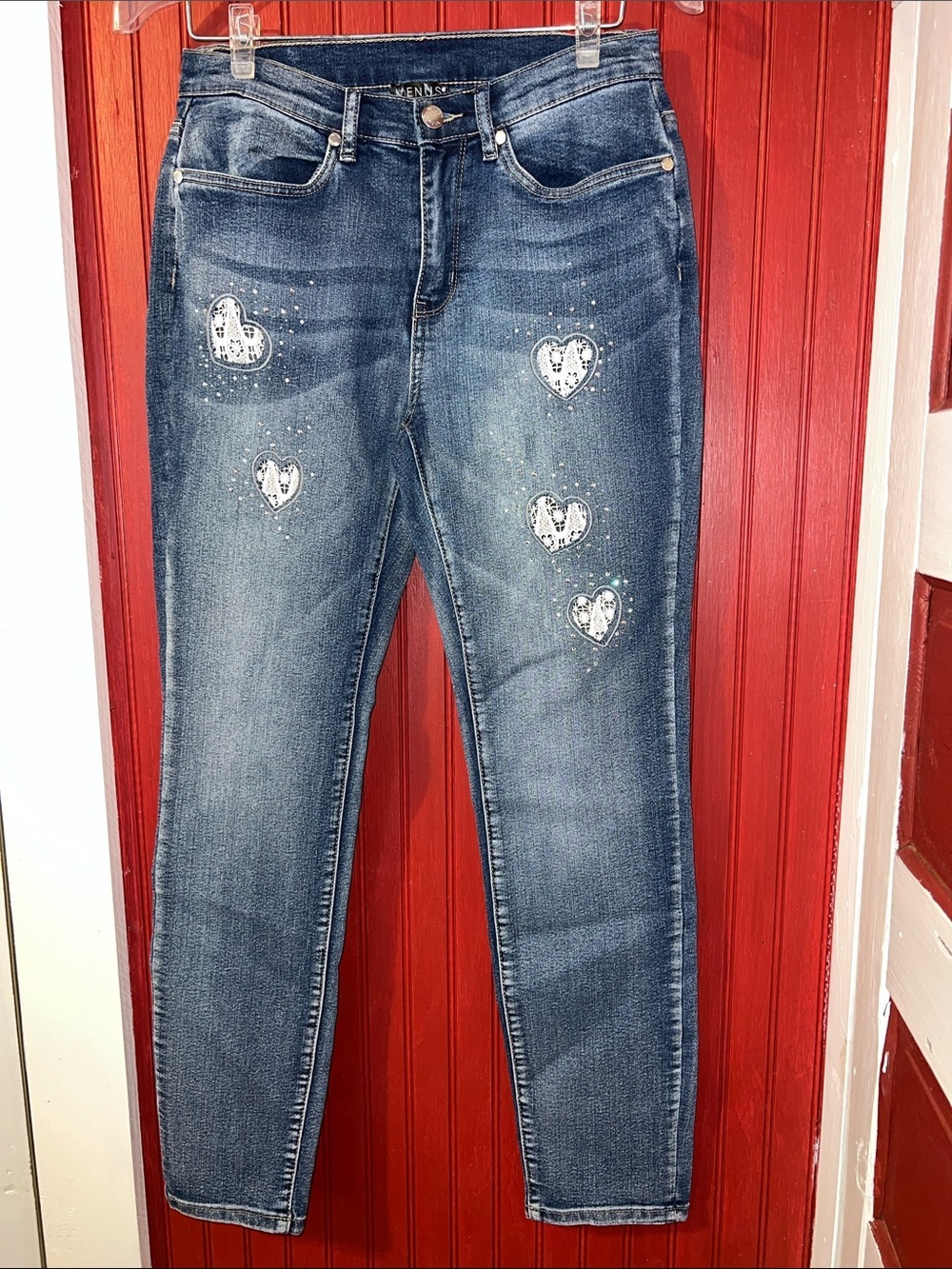 VENUS Blue Skinny Jeans with Embellished Hearts sparkle Size 6